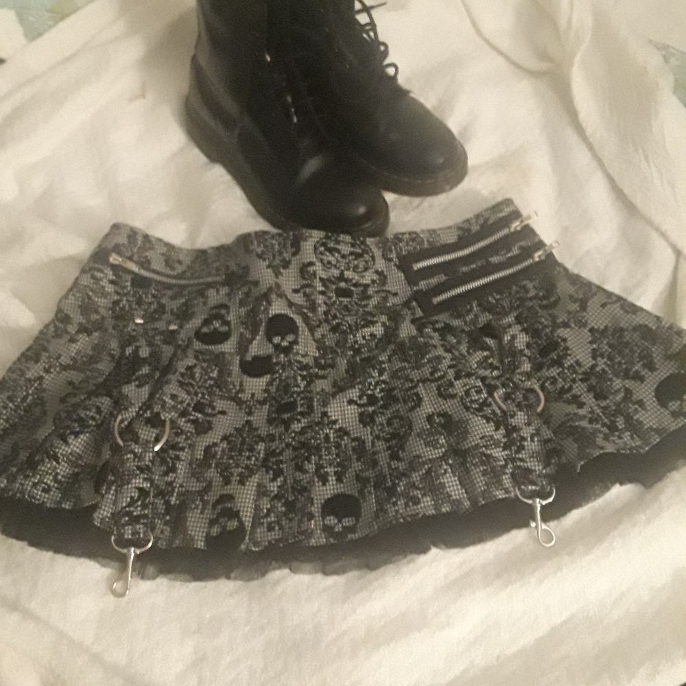 Goth, punk, Halloween,  skull, schoolgirl skirt